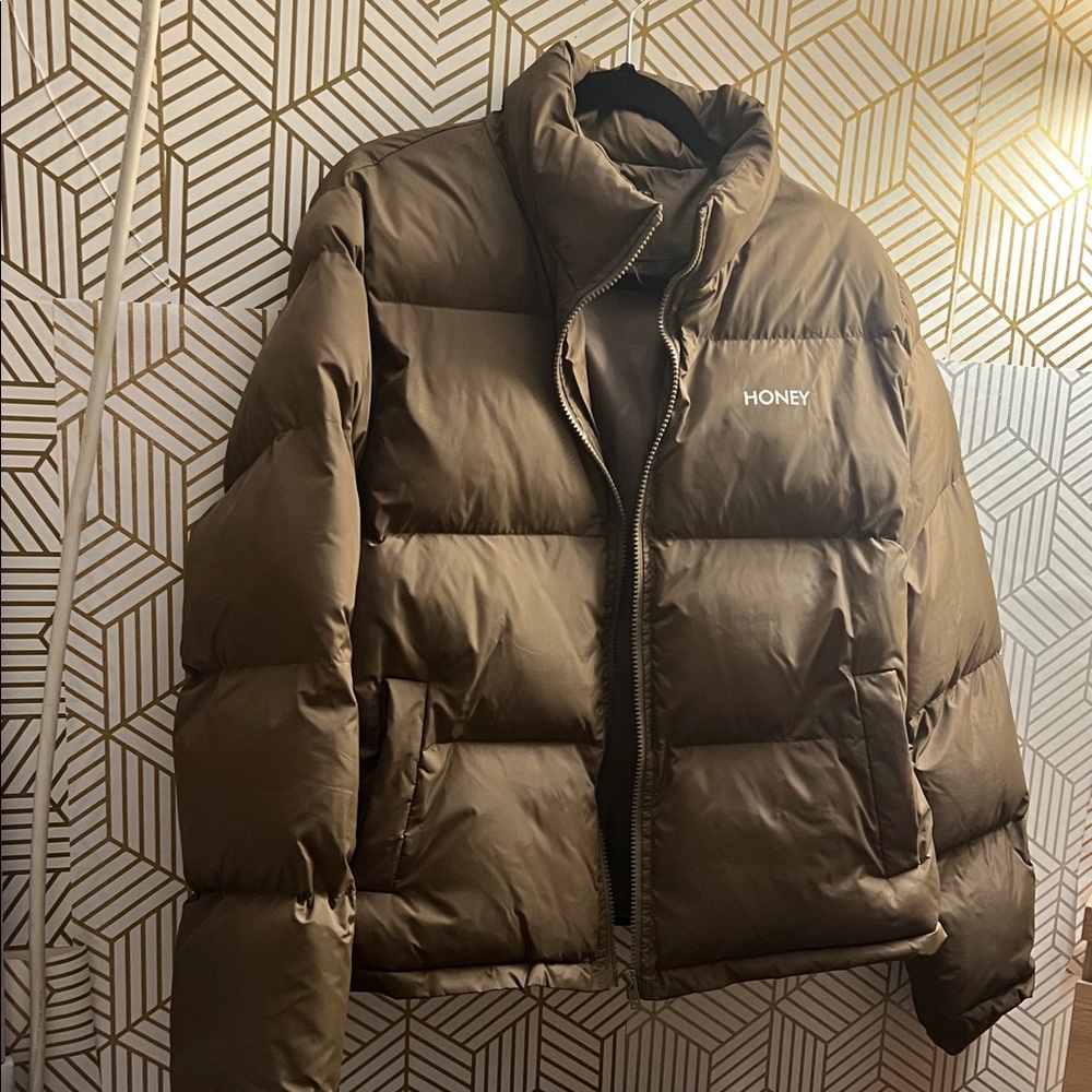 SHEIN HONEY Matte Olive Brown Puffer Jacket